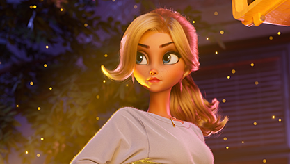 Stylized blond female lost in NYC character hero shot