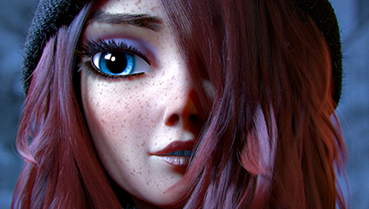 stylized red hair cold feeling female character render