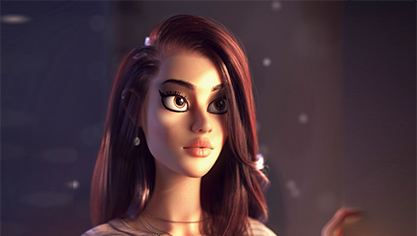 stylized red hair female character sunrise
