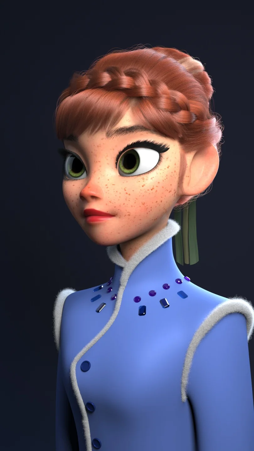 Anna's Hair - Maya, XGen, Redshift 3D Grooming Artist, Art Director 3D render breakdown 1