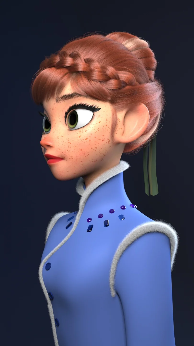 Anna's Hair - Maya, XGen, Redshift 3D Grooming Artist, Art Director 3D render breakdown 2