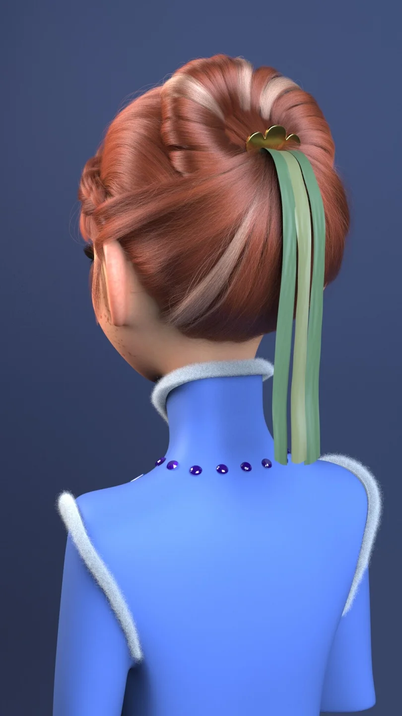 Anna's Hair - Maya, XGen, Redshift 3D Grooming Artist, Art Director 3D render breakdown 4