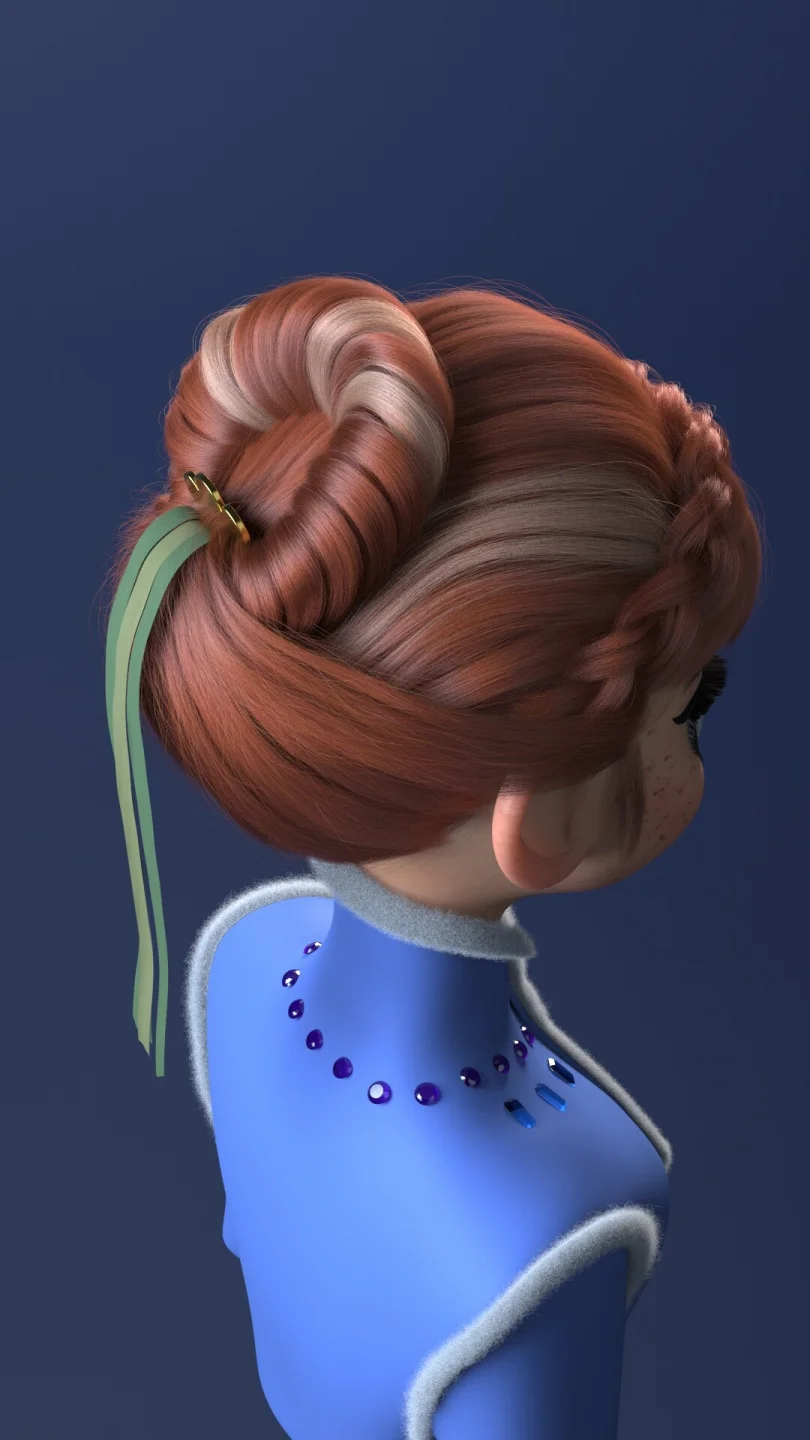 Anna's Hair - Maya, XGen, Redshift 3D Grooming Artist, Art Director 3D render breakdown 5