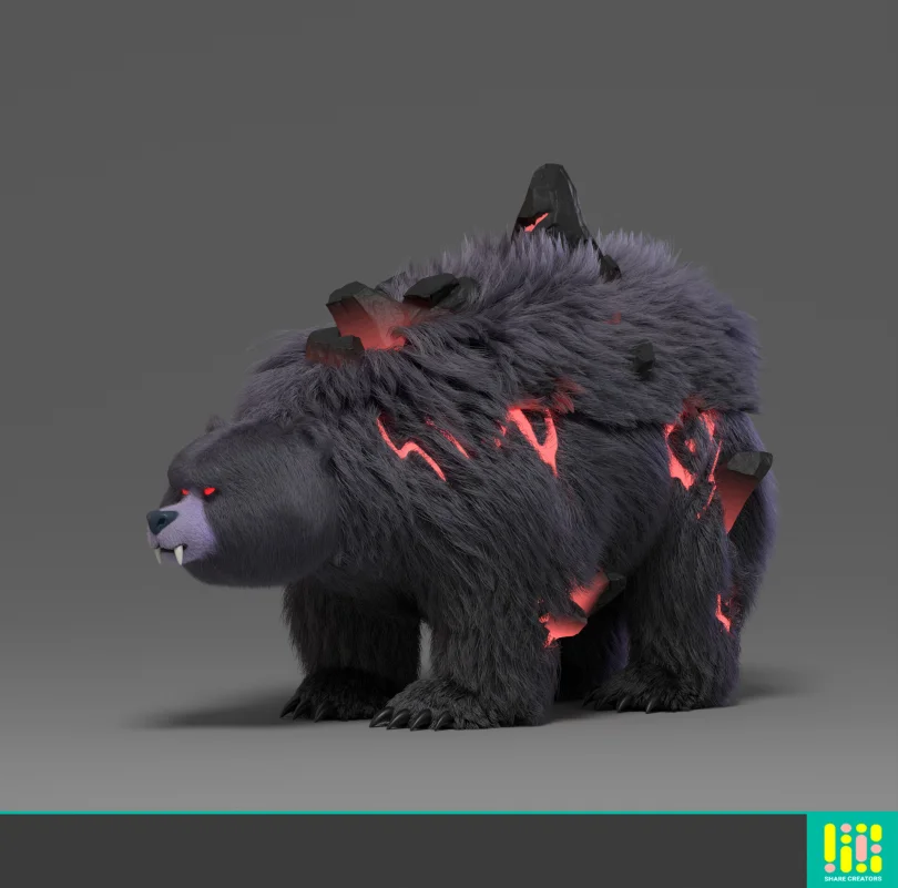 Call Of Dragons "Direbear" - Maya, XGen, Arnold 3D Grooming Artist, LookDev 3D render breakdown 2