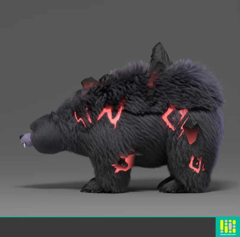 Call Of Dragons "Direbear" - Maya, XGen, Arnold 3D Grooming Artist, LookDev 3D render breakdown 3