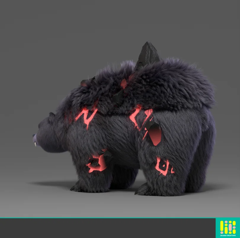 Call Of Dragons "Direbear" - Maya, XGen, Arnold 3D Grooming Artist, LookDev 3D render breakdown 4