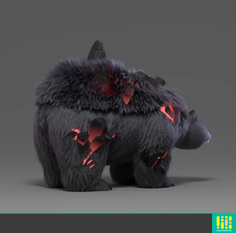Call Of Dragons "Direbear" - Maya, XGen, Arnold 3D Grooming Artist, LookDev 3D render breakdown 6