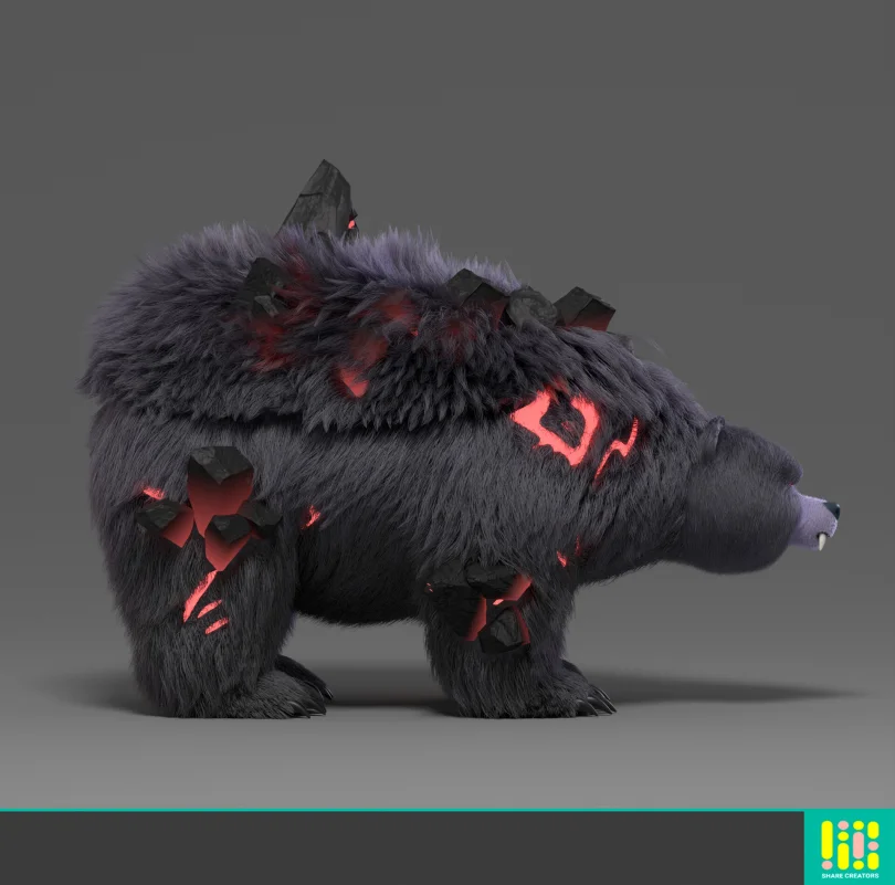 Call Of Dragons "Direbear" - Maya, XGen, Arnold 3D Grooming Artist, LookDev 3D render breakdown 7