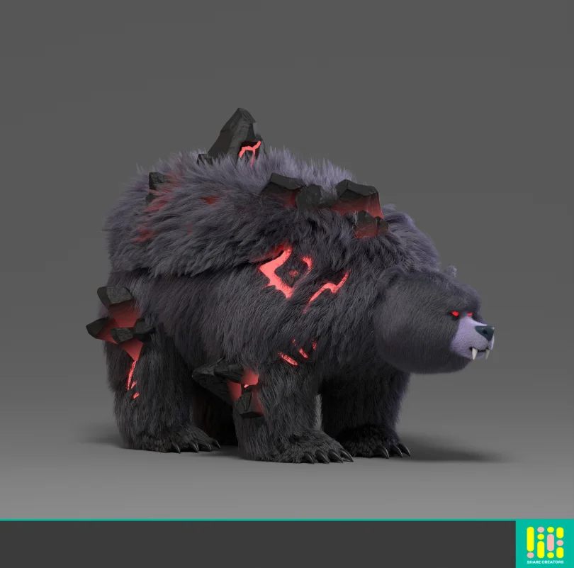 Call Of Dragons "Direbear" - Maya, XGen, Arnold 3D Grooming Artist, LookDev 3D render breakdown 8